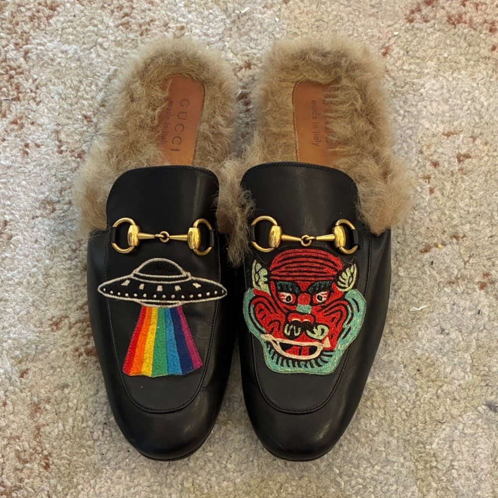 Gucci  men Black Princetown mules sz9.5 $425